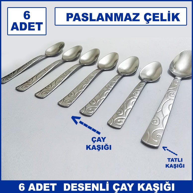 6 Adet Sarmaşık Model Paslanmaz Çelik Rostfrei Çay Kaşığı Seti