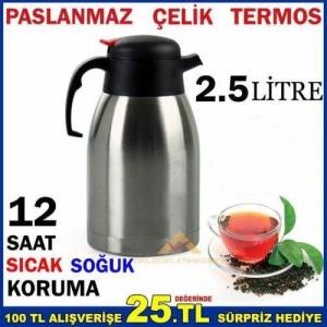 SÜRAHİ TİPİ İÇİ DIŞI ÇELİK BÜYÜK BOY ÇELİK ÇAY TERMOSU 2.5 LİTRE