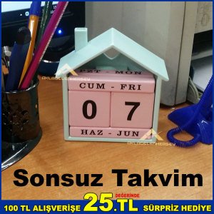 Dekoratif Şık Sonsuz Takvim Hediyelik Ev Şeklinde Kalpli Pencereli Çatılı Sonsuz Takvim