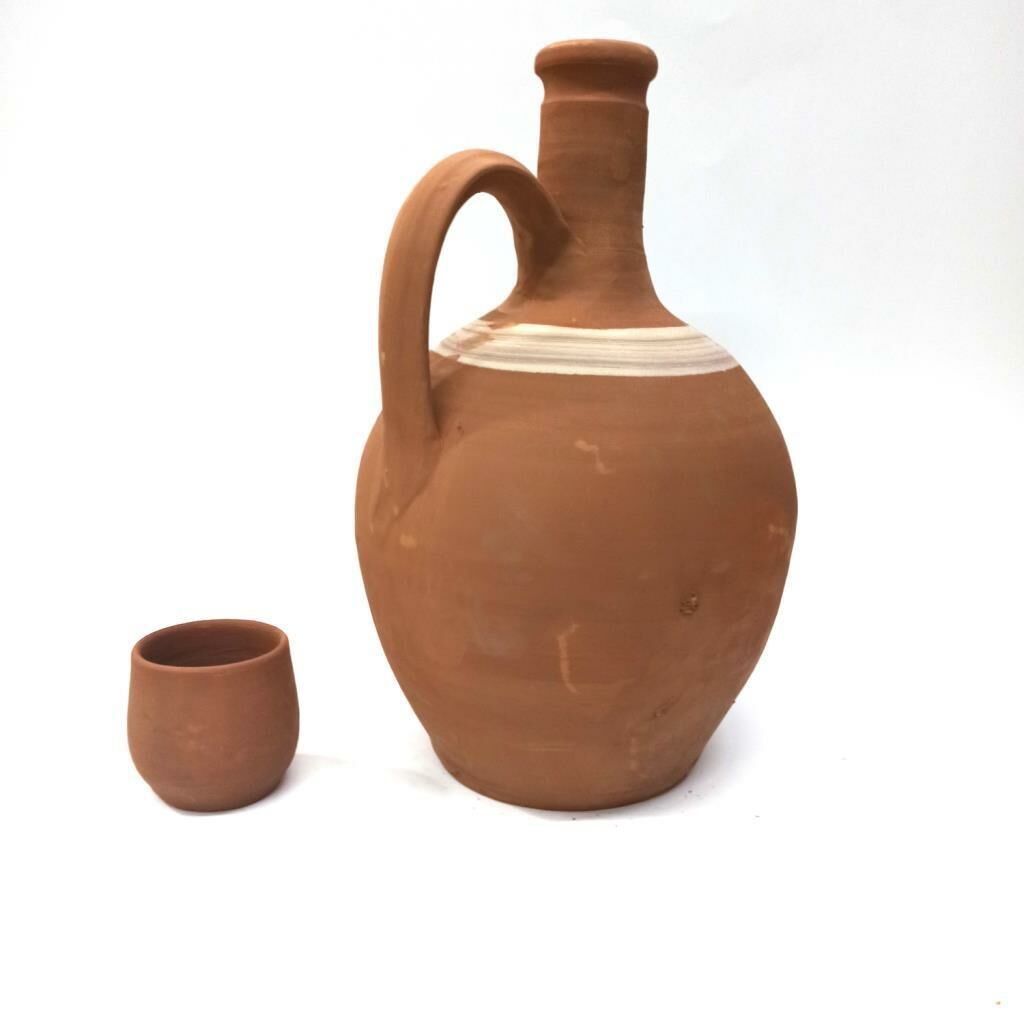 Organik Toprak Su Testisi Bardak Hediyeli 2 Litre Pişmiş Topraktan Üretim