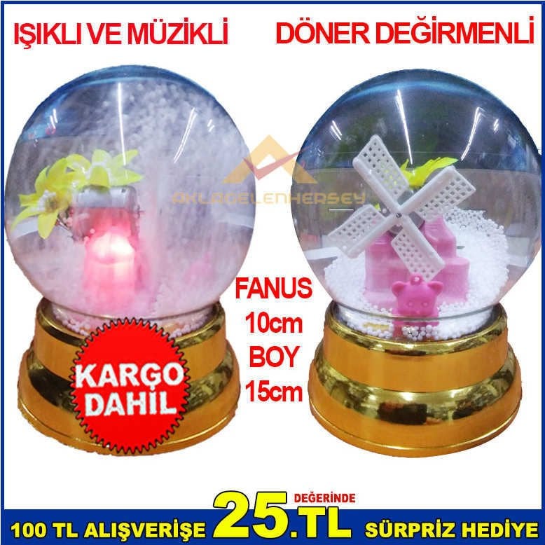 BÜYÜK BOY CAM FANUSLU IŞIKLI MÜZİKLİ DÖNER DEĞİRMENLİ DEKORATİF KAR KÜRESİ