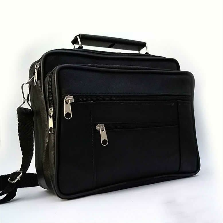 Hakiki Deriden Üretilmiş Omuz Askılı 5 Cepli Küçük Boy Erkek El Çantası - Yatay Model