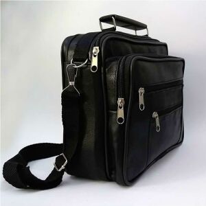 Hakiki Deriden Üretilmiş Omuz Askılı 5 Cepli Küçük Boy Erkek El Çantası - Yatay Model