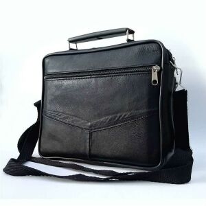 Hakiki Deriden Üretilmiş Omuz Askılı 5 Cepli Küçük Boy Erkek El Çantası - Yatay Model