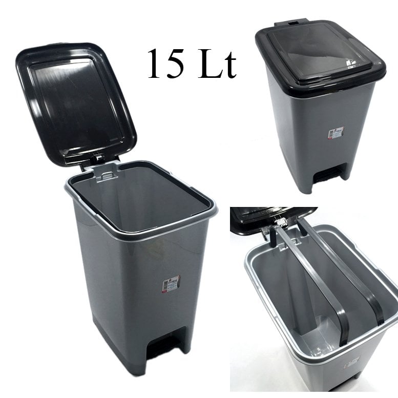 İnce Stil Slim Pedallı Kulplu Sağlam Plastik Çöp Kovası 15 lt