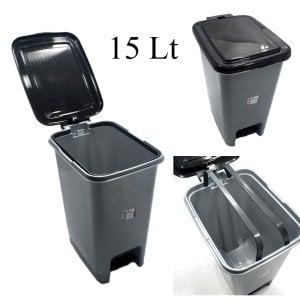 İnce Stil Slim Pedallı Kulplu Sağlam Plastik Çöp Kovası 15 lt