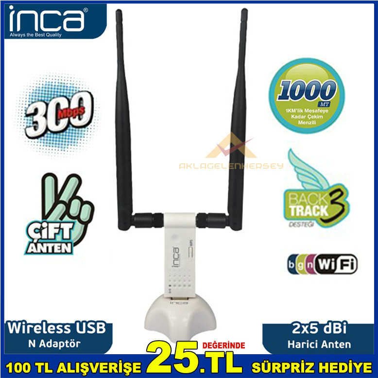 1km MENZİLLİ ÇİFT ANTEN 300Mbps WİRELESS ADAPTÖR