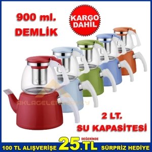 900ml. CAM DEMLİK 2 LT. ALT GÖVDE PASLANMAZ ÇELİK SÜZGEÇLİ ÇAYDAN
