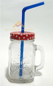 METAL KAPAK PİPETLİ CAM KAVANOZ İÇECEK KUPASI ŞF