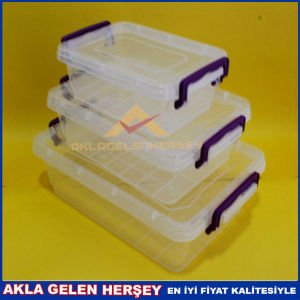 3 PARÇA KİLİTLİ KAPAK ŞEFFAF SAKLAMA KAPLARI 