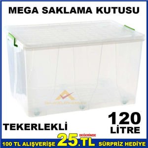 TEKERLEKLİ KAPAKLI EN BÜYÜK BOY 120 LT SAKLAMA KUTUSU 42x52x80cm