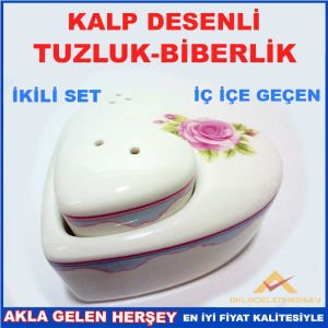 İÇ İÇE GEÇEN KALP MODEL DESENLİ TUZLUK BİBERLİK