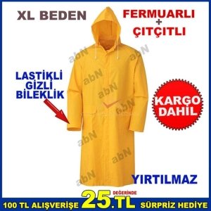 SAĞLAM DAYANIKLI SU GEÇİRMEZ SARI PARDESÜ KAPŞONLU PVC YAĞMURLUK