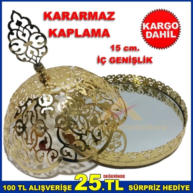 15cm. İÇİ AYNALI KARARMAZ KAPLAMA GOLD-ALTIN RENK METAL ŞEKERLİK