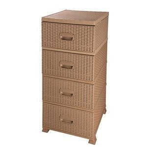 1.kalite plastik 4 çekmeceli açık kahverengi raddan lüks hasır komidin yanları kapalı büyük komidin