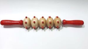 5 Döner Merdaneli Sırt Karın ve Tüm Vücut İçin Ahşap Masaj Aleti 37 cm