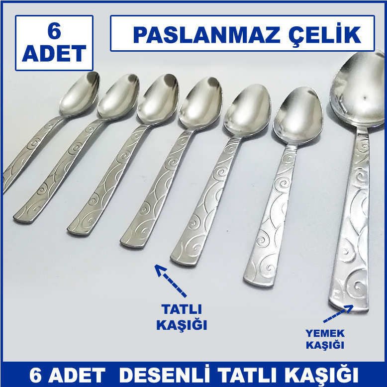 6 Adet Sarmaşık Model Paslanmaz Çelik Rostfrei Tatlı Kaşığı Seti