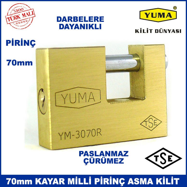 Darbelere Dayanıklı TSE Garantili Paslanmaz, Çürümez Kayar Milli 70mm Pirinç Asma Kilit