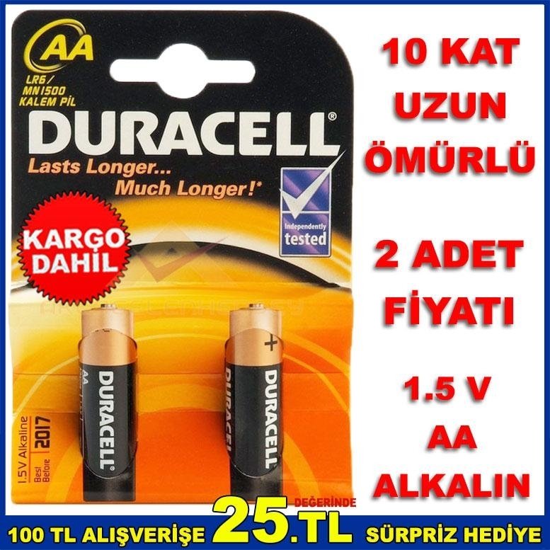 2 ADET DURACELL AA 1.5 V ALKALİN KALEM PİL