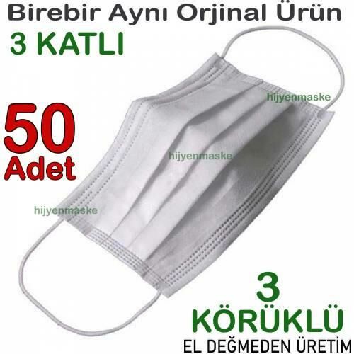 50 Adet Sağlıklı Yüz Maskesi Cerrahi Maske,3 Katlı+Telli Hijyenik Yüz Maskesi,Kalite Doktor Maskesi