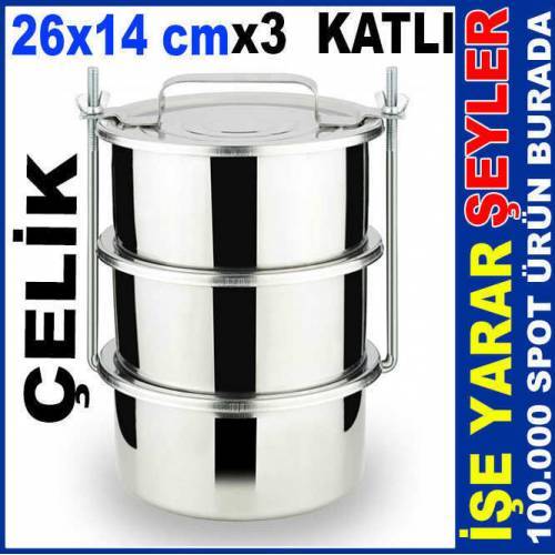 26x14cm 3 KAP BÜYÜK BOY PASLANMAZ ÇELİK SEFER TASI KARAVANA
