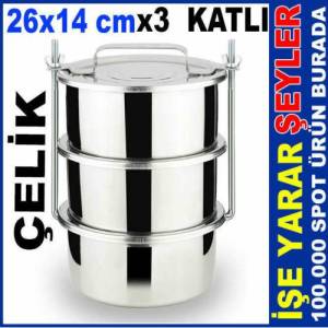 26x14cm 3 KAP BÜYÜK BOY PASLANMAZ ÇELİK SEFER TASI KARAVANA