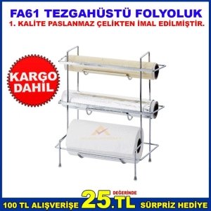 FA61 PASLANMAZ ÇELİK TEZGAH ÜSTÜ ÜÇ KATLI HAVLULUK+STREÇ+FOLYOLUK
