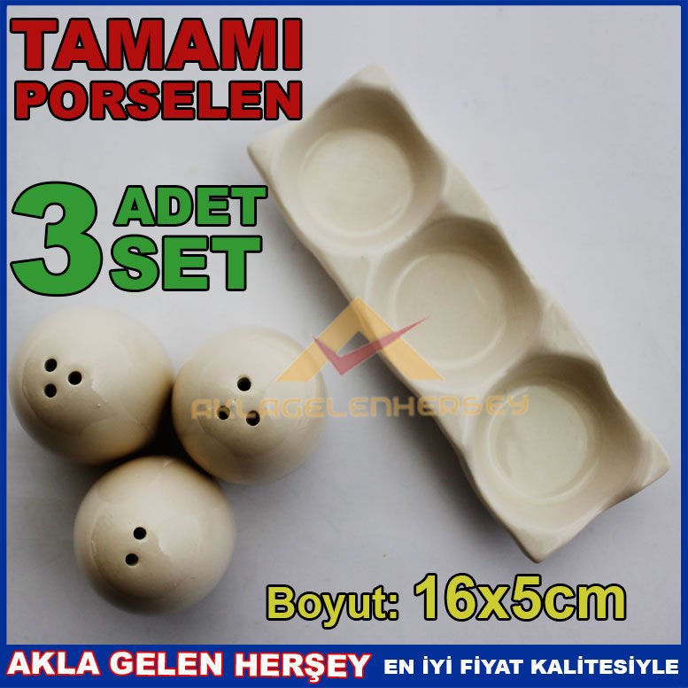 PORSELEN 3 ADET TABAKLI YUMURTA MODELLİ TUZLUK
