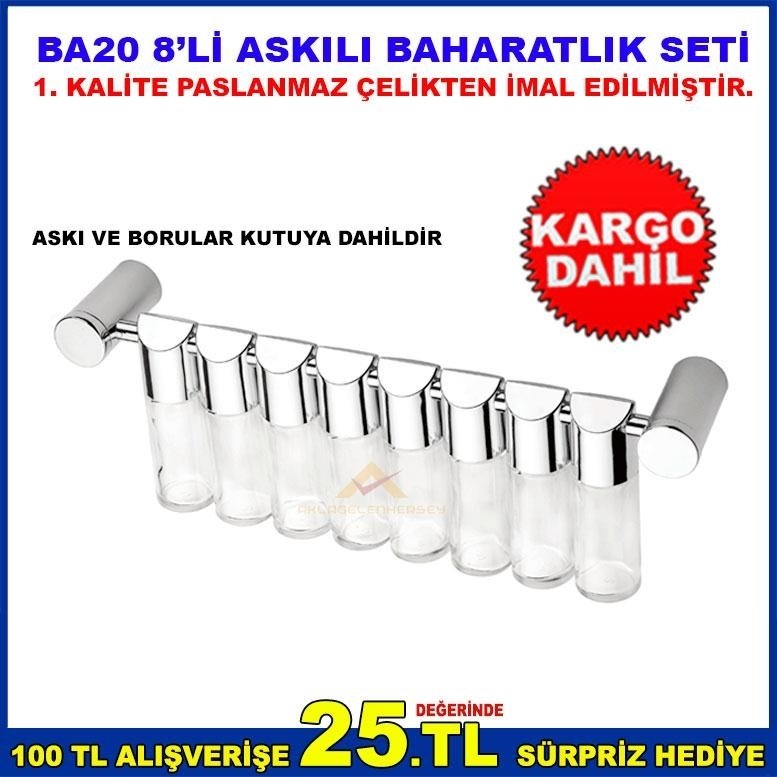 BA20 8'Lİ ASKILI BAHARATLIK SET ASKI VE BORU KUTU İÇERİSİNE DAHİL