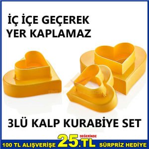 Üçlü set 2 kat Kalp bisküvi kek kalıpları 3 ADET İÇ İÇE GEÇEBİLEN KALP VOLOVAN KURABİYE KESİM KALIBI