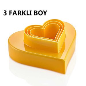 Üçlü set 2 kat Kalp bisküvi kek kalıpları 3 ADET İÇ İÇE GEÇEBİLEN KALP VOLOVAN KURABİYE KESİM KALIBI