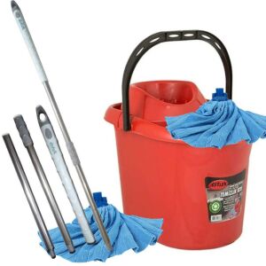 Demonte Metal Sopalı Full Paspas Seti 12 Litre Sıkmalı Temizlik Mop Kova Mikrofiber Havlu Mop Hediye