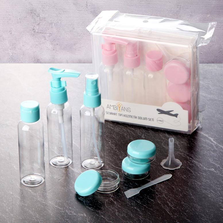 9 Parçadan Oluşan Özel Kutulu Seyahat Tipi Kozmetik Dolum Seti