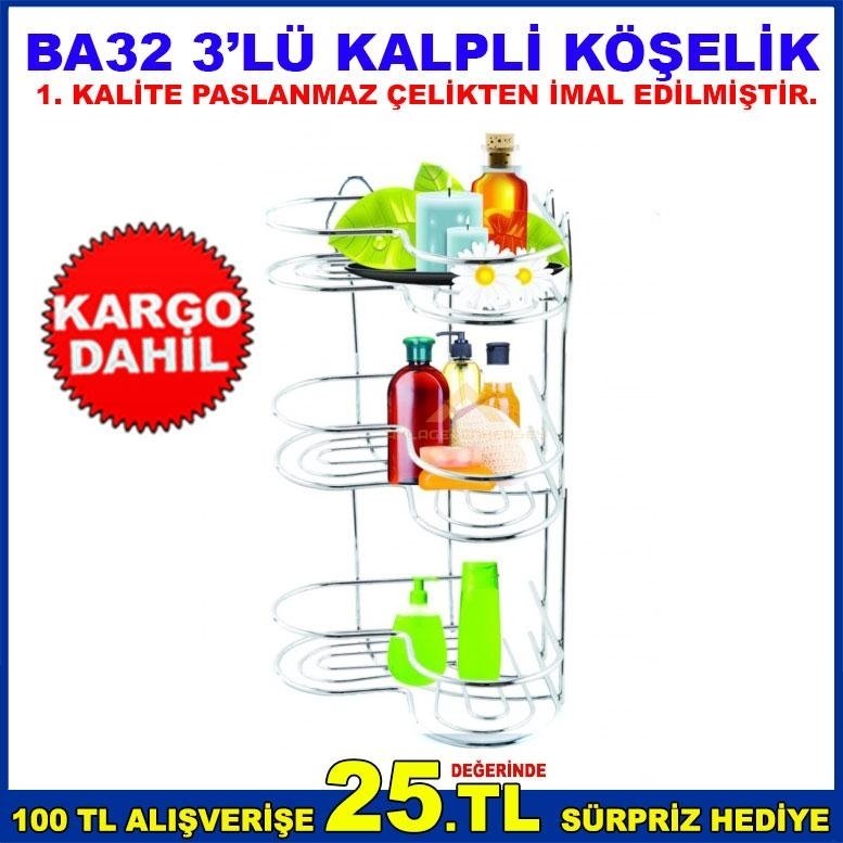BA32 3'LÜ KALPLİ KÖŞELİK KOLAY KURULUMLU 1. SINIF PASLANMAZ ÇELİK