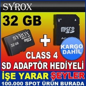ÜCRETSİZ KARGO SYROX 32GB CLASS 4 ULTRAHD MİCRO SD HAFIZA KARTI