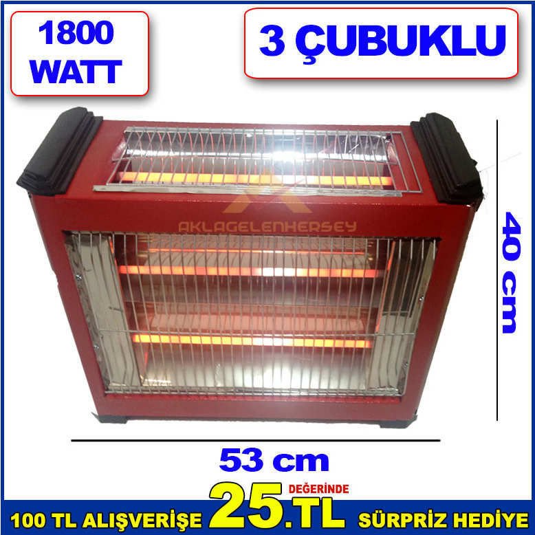 1800 WATT GÜCÜNDE 2+1 3 ÇUBUKLU EMNİYETLİ ELEKTRİKLİ ŞÖMİNE TİPİ YER SOBASI