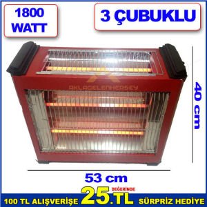 1800 WATT GÜCÜNDE 2+1 3 ÇUBUKLU EMNİYETLİ ELEKTRİKLİ ŞÖMİNE TİPİ YER SOBASI