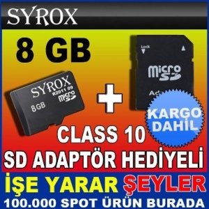 ÜCRETSİZ KARGO SYROX 8GB CLASS 10 ULTRAHD MİCRO SD HAFIZA KARTI