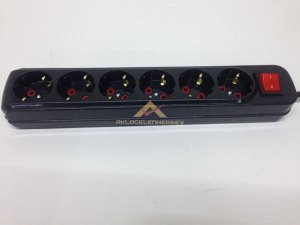 As Grup Akım Korumalı 6'lı Priz 3 Metre Kablo Uzunluğuna Sahip Anahtarlı 6'lı Grup Priz Siyah