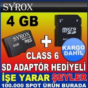ÜCRETSİZ KARGO SYROX 4GB CLASS 6 ULTRAHD MİCRO SD