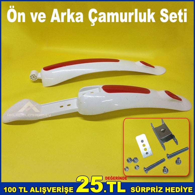 Ön ve Arka Bisiklet Çamurluğu 32cm Arka 37cm Ön Plastik Bisiklet Çamurluk Kırmızı Beyaz