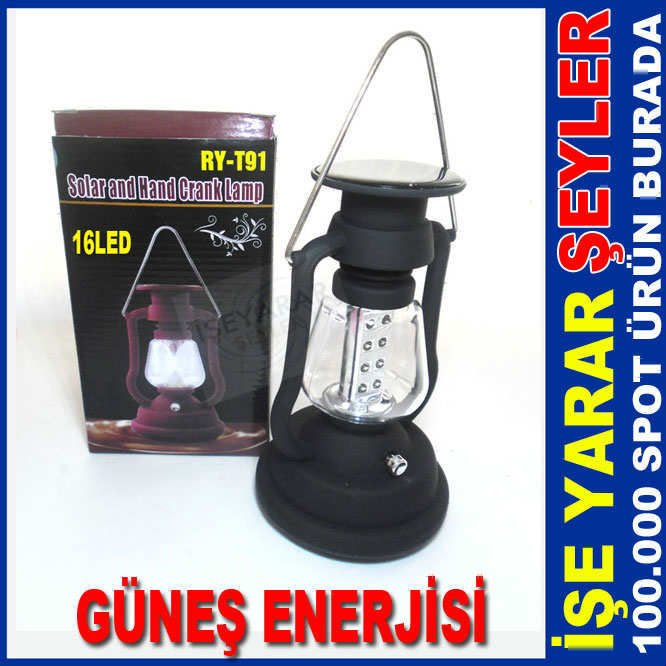 16 LEDLİ GÜNEŞ ENERJİLİ VE EL DİNAMOLU FENER