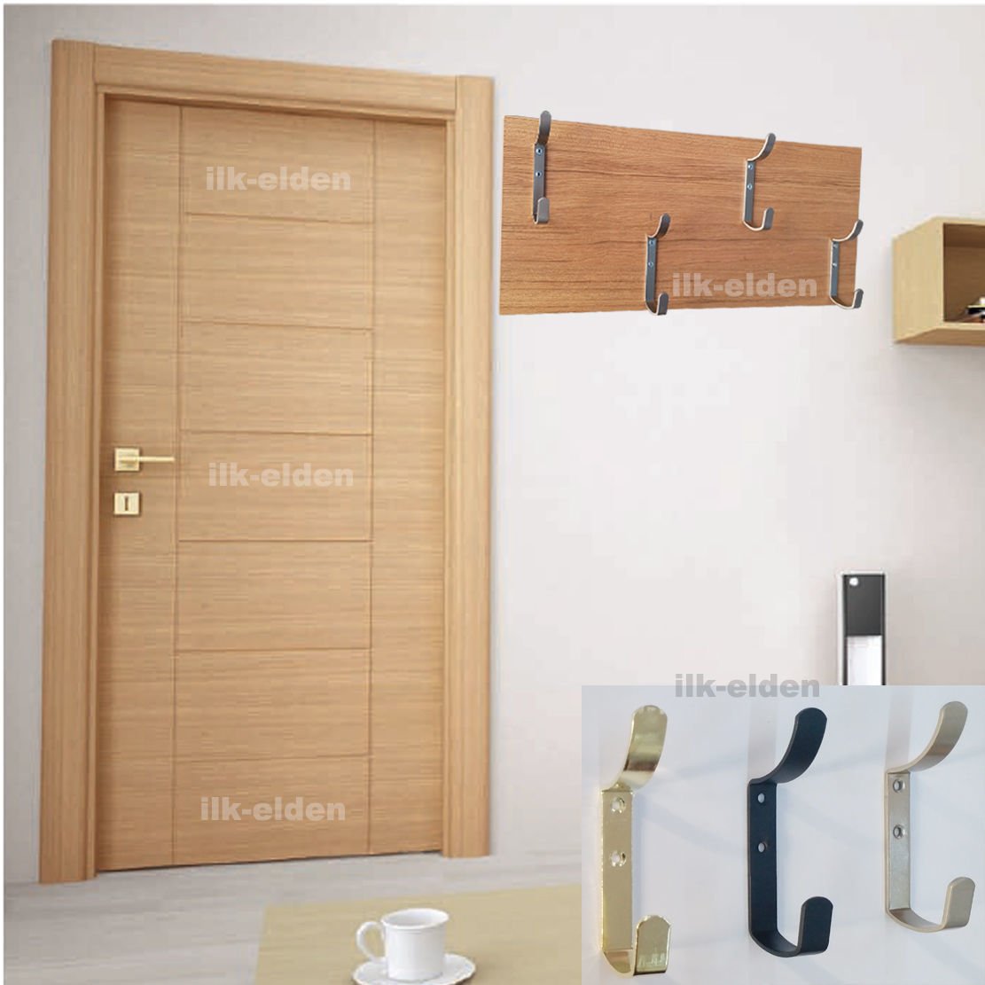 Tika renk 60x20cm ahşap portmanto 4 çelik kancalı vestiyer,heryere uyan ahşap platform duvar askısı