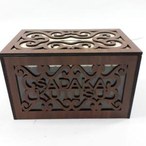Büyük Boy Şeffaf Pencereli Ahşap Kilitli Sadaka Kutusu 22x13x14 Cm