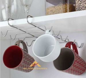 Dolap içi 10 Kancalı Fincan Askılığı Paslanmaz Çelik Kupa Askısı Yer Kaplamaz Tavan Askılama Sistemi