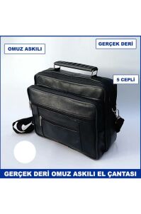 Hakiki Deri Omuz Askılı 5 Cepli Büyük Boy Erkek El Çantası 24x21