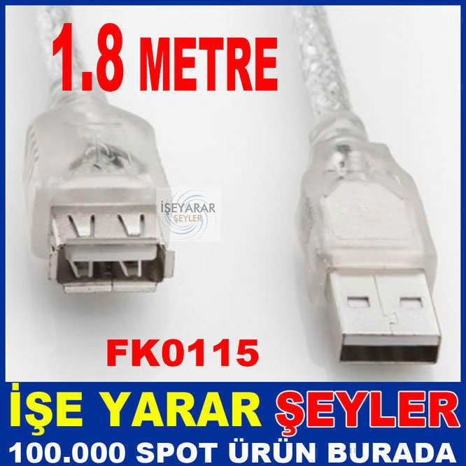 USB UZATMA KABLOSU ERKEK - DİŞİ SOKETLER 1.8 MT
