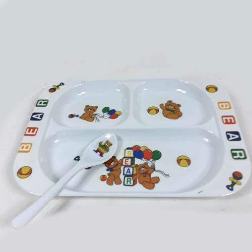 3 Bölmeli Bebek Tabak Kaşık Seti Mama Tabağı Seti 