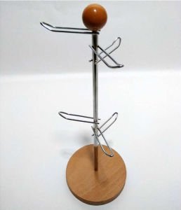 AHŞAP TABANLI PASLANMAZ ÇELİK FİNCAN-KUPA ASKISI