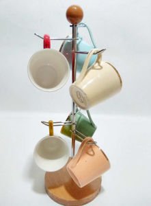 AHŞAP TABANLI PASLANMAZ ÇELİK FİNCAN-KUPA ASKISI